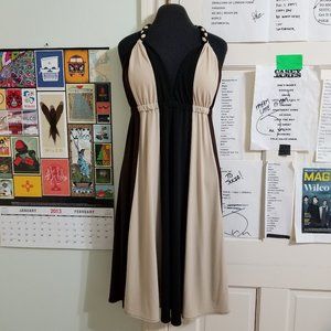 London Times dress 4 color block sleeveless braided tie neck halter goddess